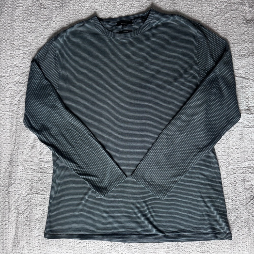Vince stripe long sleeve pima cotton crew shirt Mens L